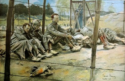 Deutsche Offiziere als Kriegsgefangene in einem französischen Gefangenenlager von Francois Flameng